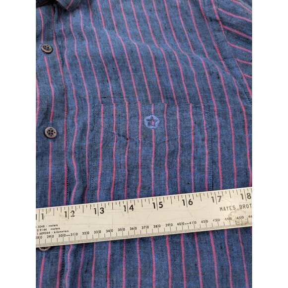 ZF Button‎ Up Shirt Men's XXLarge Blue Purple Striped 100% Linen Casual - Picture 2 of 10